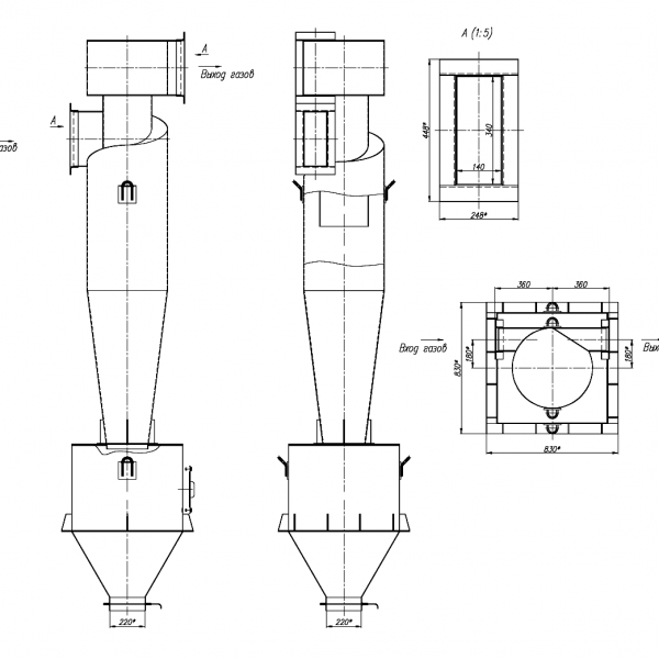 Схема циклонного пылеуловителя
