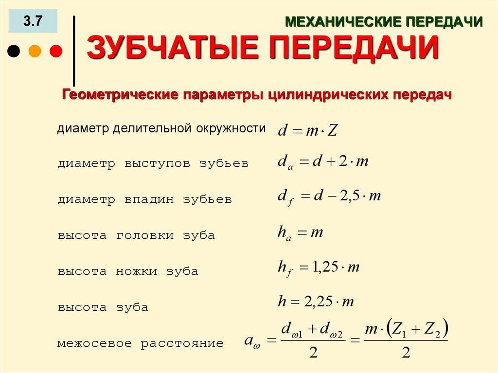 Модуль зуба шестерни формула