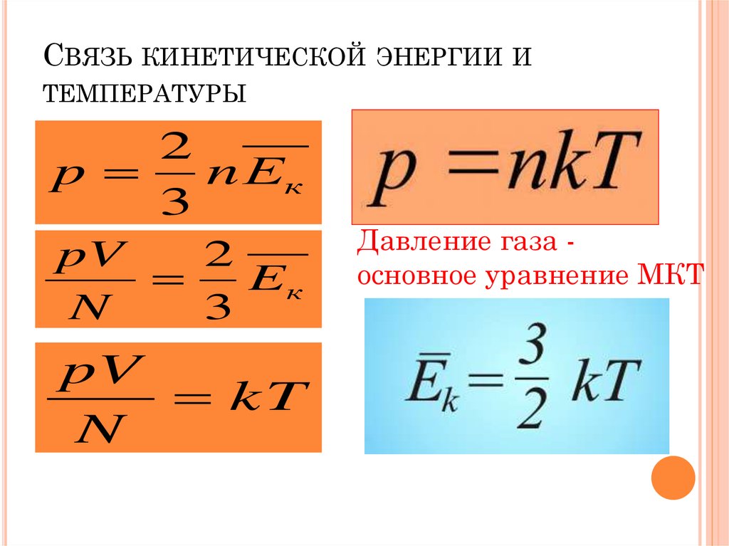 Давление кинетическая энергия концентрация