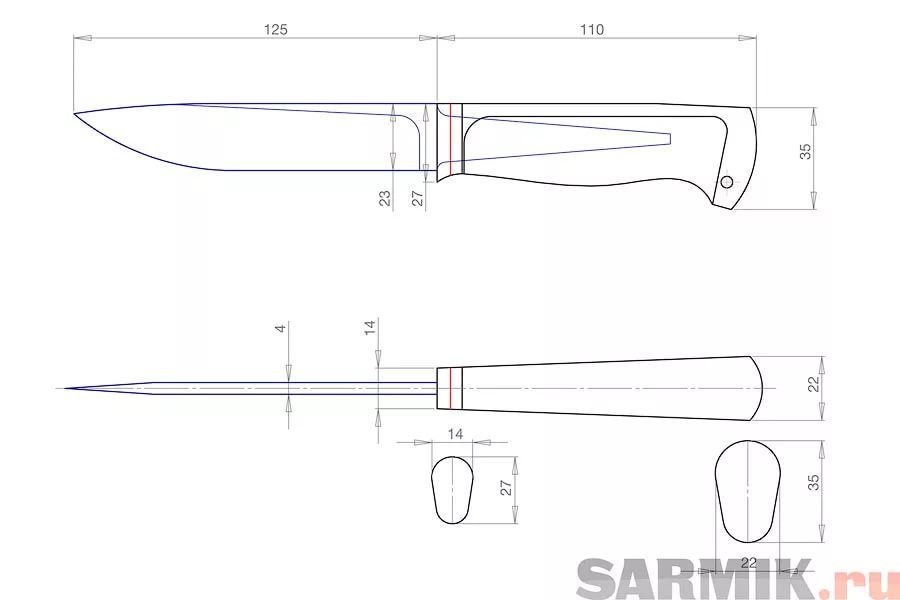 Чертеж кухонного ножа