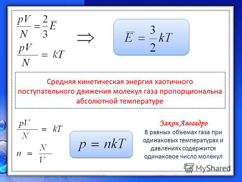 Формула средней кинетической энергии