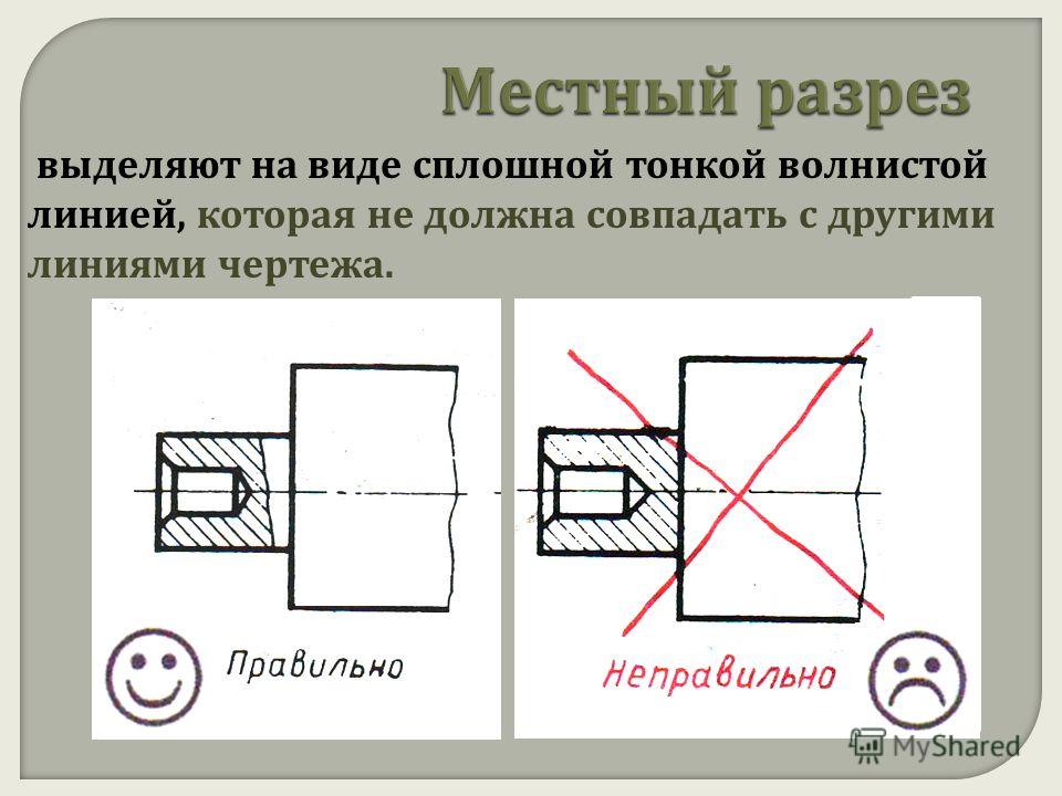 Как обозначается местный разрез на чертеже