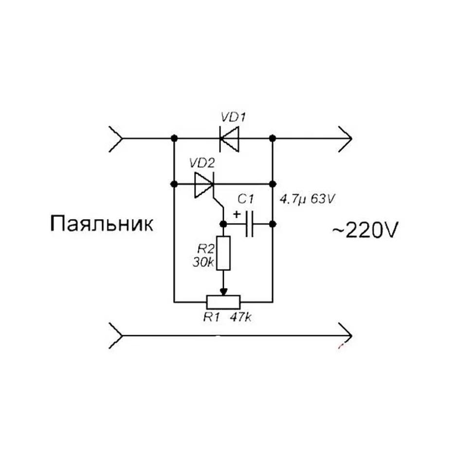 Схема терморегулятора на резисторе с переменным сопротивлением