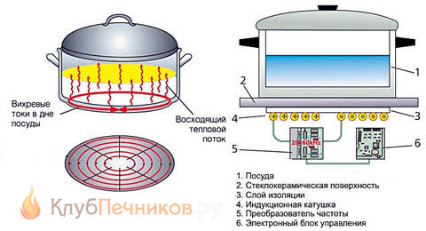 Укажи название элемента индукционной плиты обозначенного на рисунке под номером 3
