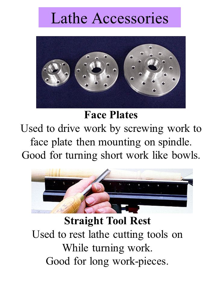 Lathe Accessories Face Plates Used to drive work by screwing work to face plate then mounting on spindle.