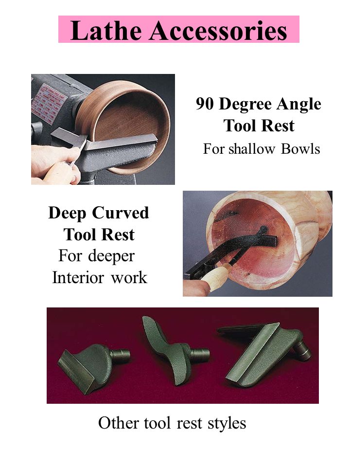 Lathe Accessories 90 Degree Angle Tool Rest Deep Curved Tool Rest Other tool rest styles For shallow Bowls For deeper Interior work