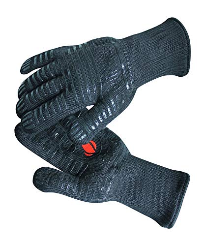 GRILL HEAT AID Extreme Heat Resistant BBQ Gloves. High Dexterity Handling Hot Food Right on Cast Iron, Barbecue or Smoker. Multi-Purpose Fireproof Indoor Outdoor Use For Men and Women. One Size, Black