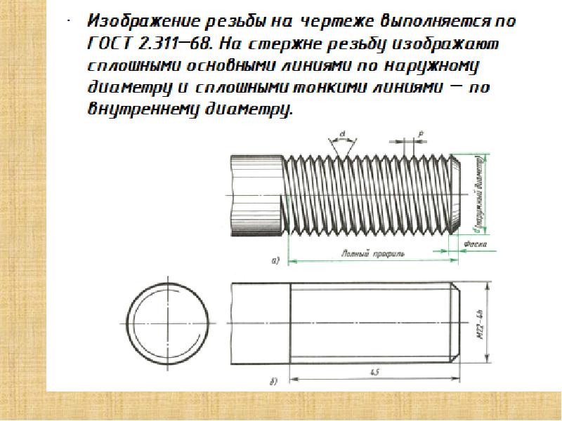 Как обозначается резьба на чертеже наружная