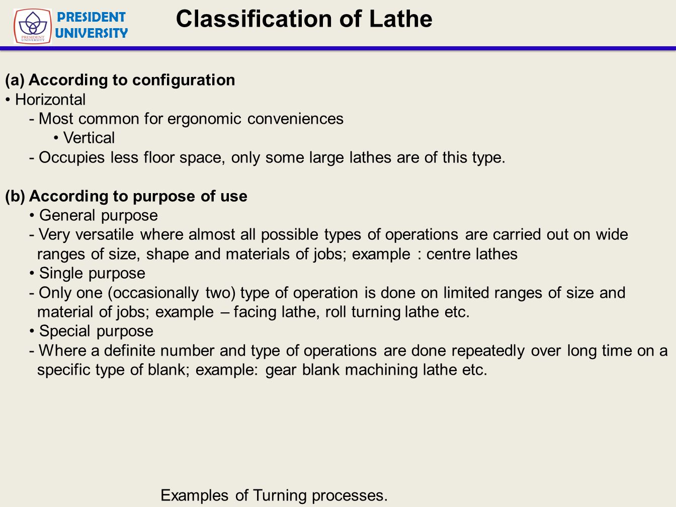 Classification of Lathe