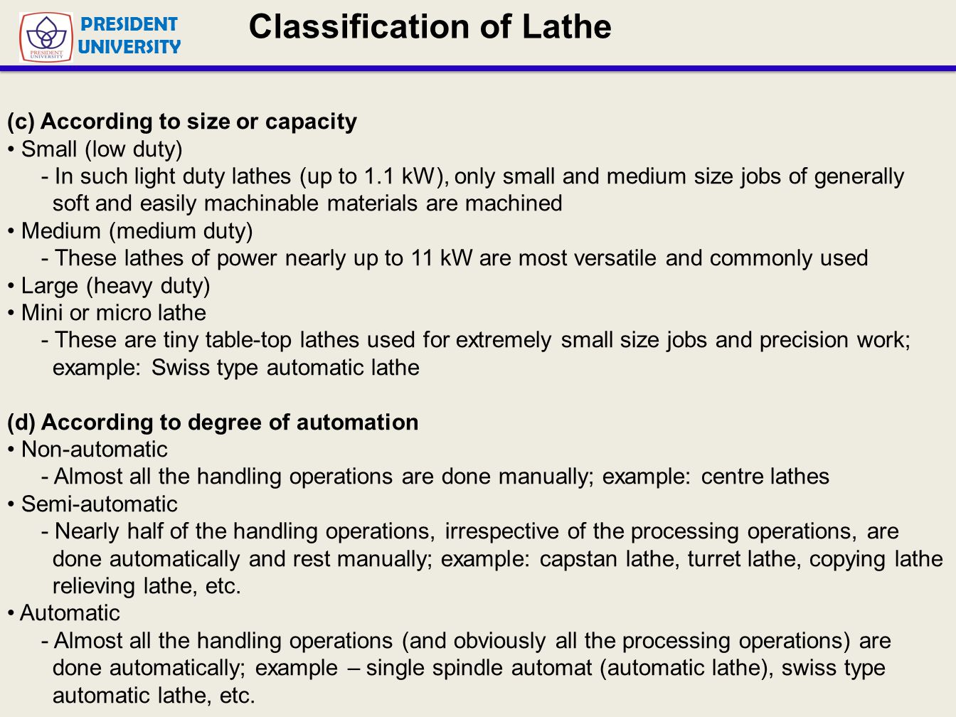 Classification of Lathe