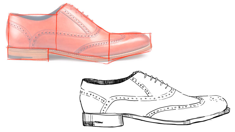Drawing the contour lines of the shoe